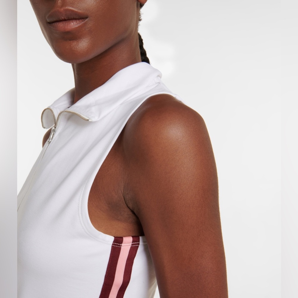 The Upside Small Match Player Sleeveless‎ Quarter-Zip Top White Pink Tennis Prep